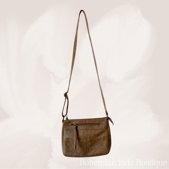 Crossbody Faux Leather Floral Embroidered Purse - Picture 3 of 7